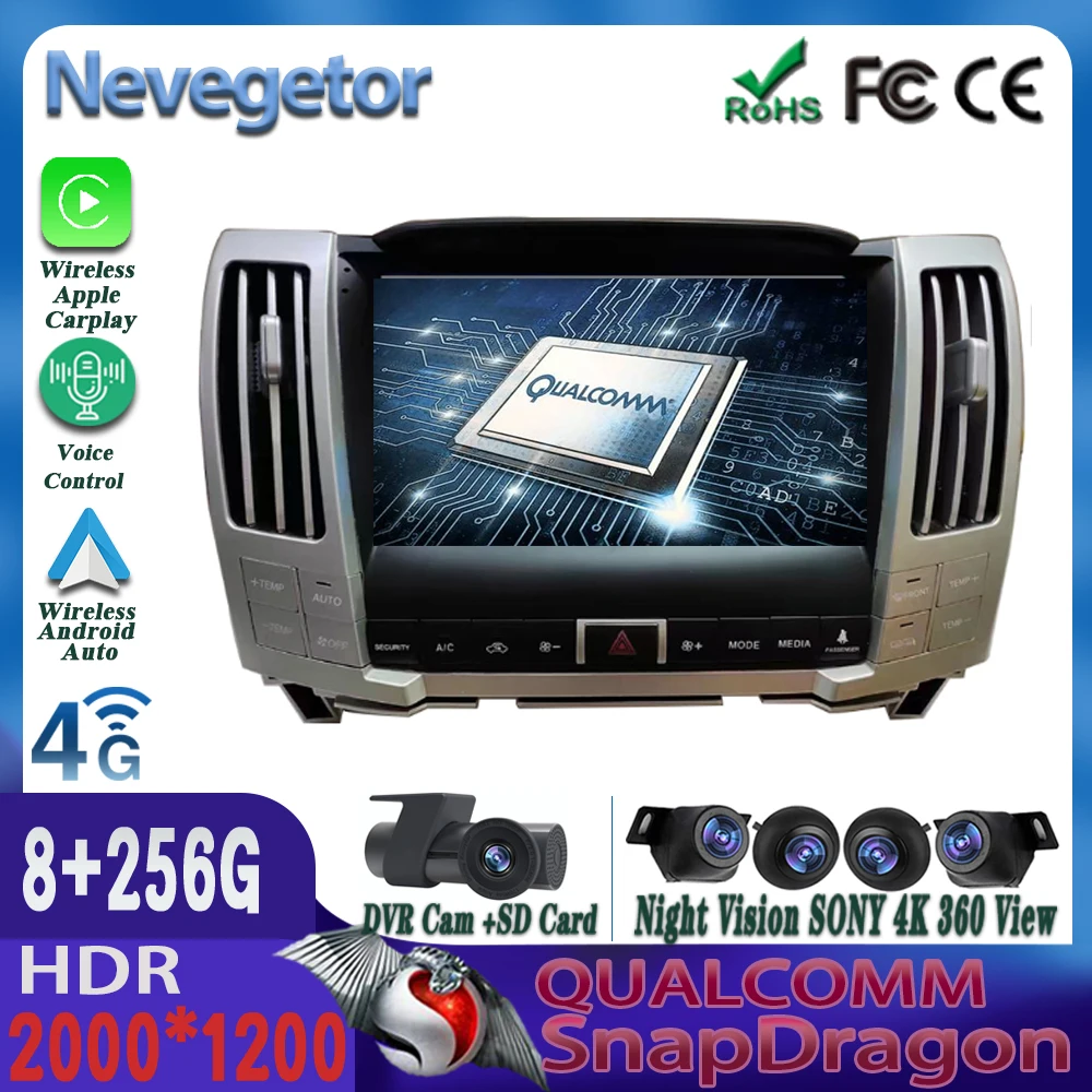 

Qualcomm Snapdragon Android 13 For Lexus RX300 RX330 RX400 2004 -2007 Carplay System Navigation GPS Stereo Car BT No 2din DVD