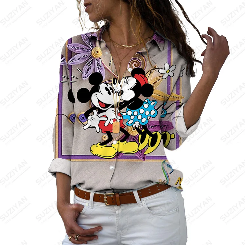 

Mickey Mouse Big Size Women'S Fashion Printed Tops Casual Shirt Women'S Fashion Long-Sleeved Blous
