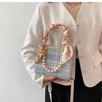 designer bag luxury tote bag woven crossbody bag for women pearl chain shoulder bag lady luxury small square handbags and purses