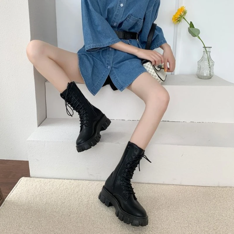 2023 new thickened winter short medium boots ladies white nude boots square heel boots fashion thick bottom women's shoes Mujer