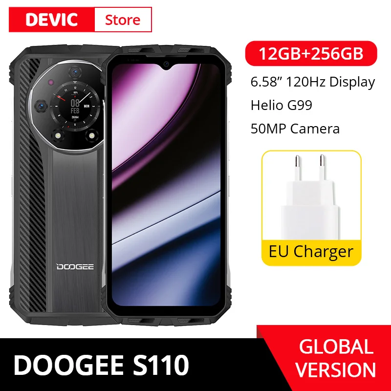 Global Version DOOGEE S110 NFC Smartphone Helio G99 Octa Core Innovative Rear 120Hz Display 10800mAh Large Battery 50MP Camera