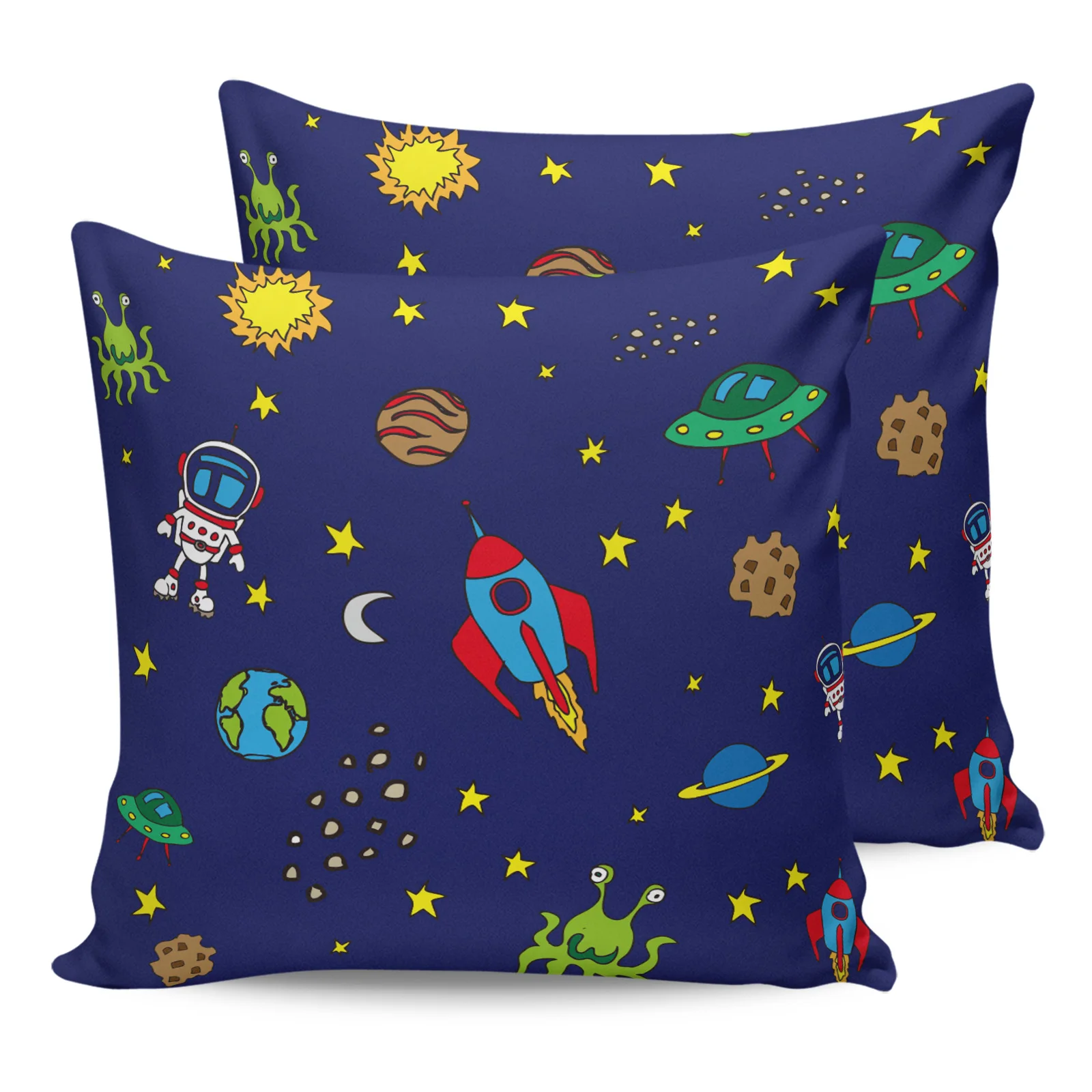 

2PCS Pillowcases Space Astronaut Rocket Moon Planet Cushion Cover Home Bedding Living Room Decorative Couch Throw Pillow Case