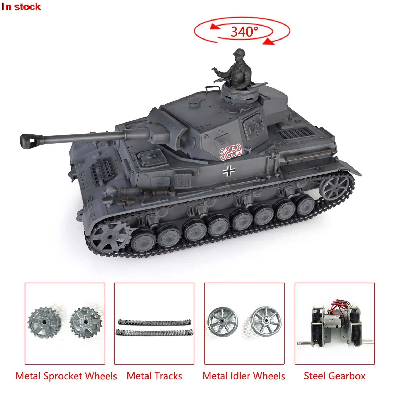 

2.4G HENG LONG Gray 7.0 1/16 Upgraded Panzer IV F2 RTR RC Tank 3859 Metal Tracks Metal Tracks Wheels Speaker BB Shoot TH17414