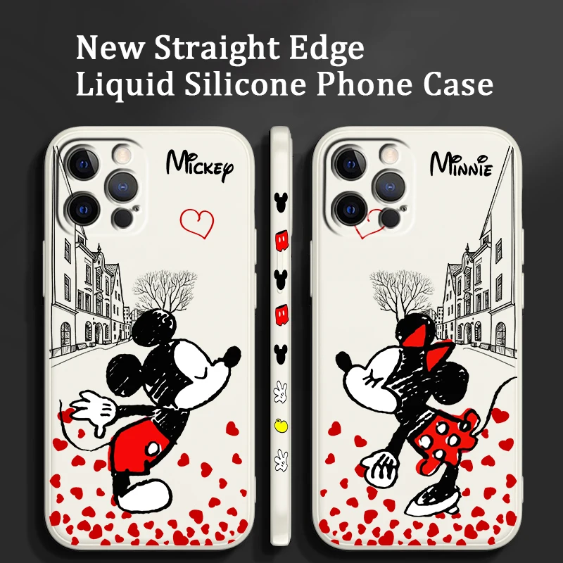 

Love Mickey Minnie Baby Mouse Liquid Left Rope Phone Case For Apple iPhone 14 13 12 Mini 11 Pro XS MAX XR X 8 7 6S SE Plus Cover