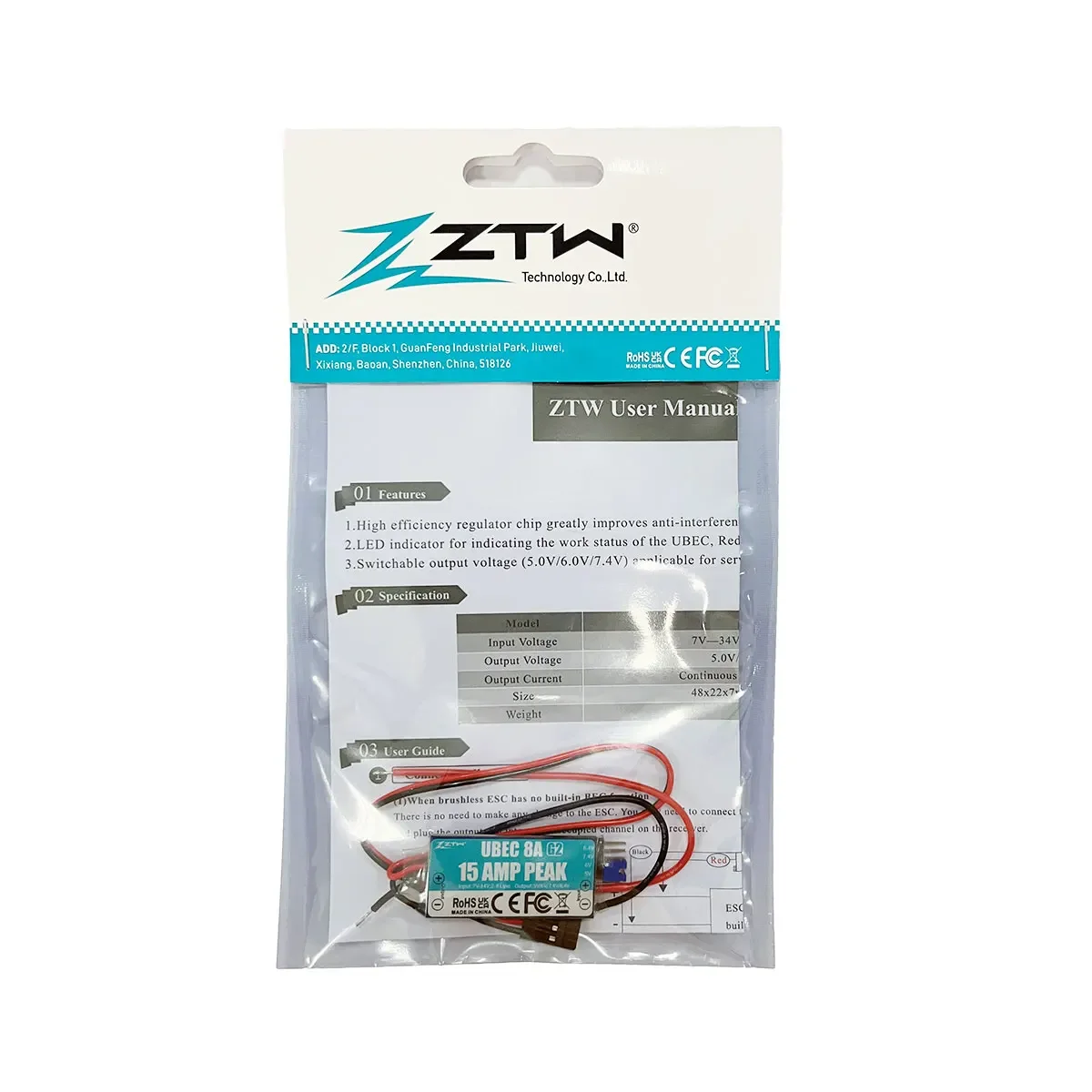 ZTW Обновленный UBEC 8A G2 Peak 15A 2-8S с регулируемым выходным напряжением 5В6В7.4В8.4В, внешний BEC, запчасти и аксессуары для радиоуправляемых моделей (art.: 3920dbbeaceff) - 3920dbbeaceff