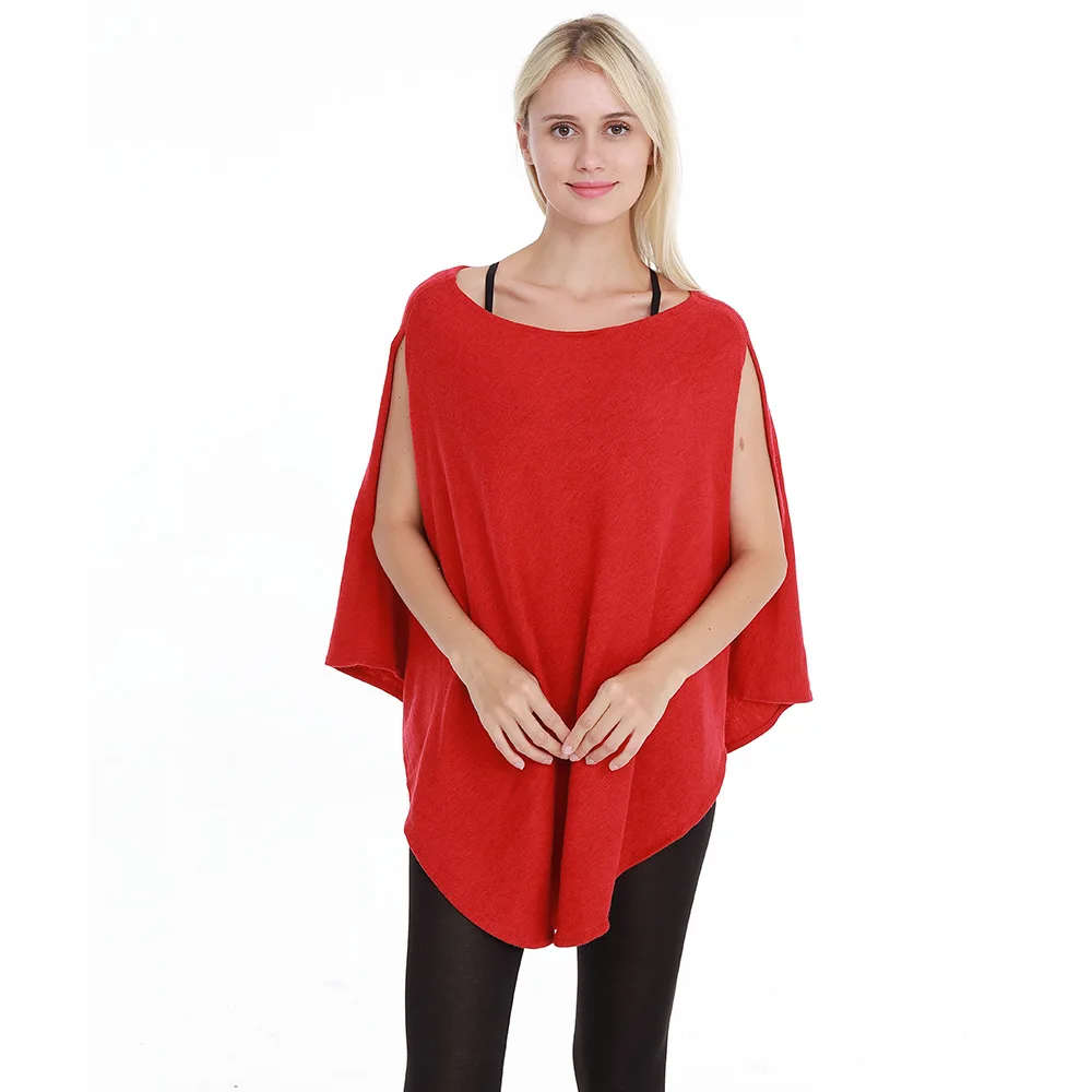 Spring Autumn New Women Top Pullover Off Shoulder Cape Versatile Knitted Shirt Fashion Street Poncho Lady Capes Red Cloaks