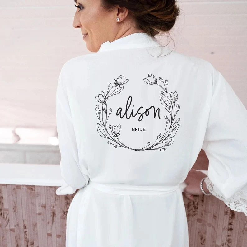 

Perfect For Summertime Bride Wrap Robe Personalized Cotton Rayon Kimono Bridesmaid Getting Ready Lace Robe Wedding Dressing Gown