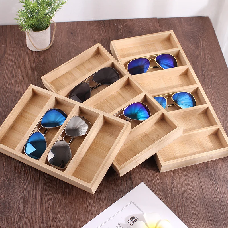 Bamboo and Wood Glasses Tray Glasses Storage Rack Display Props Fast Fashion Shop Display Rack Multiple Bamboo and Wood Trays