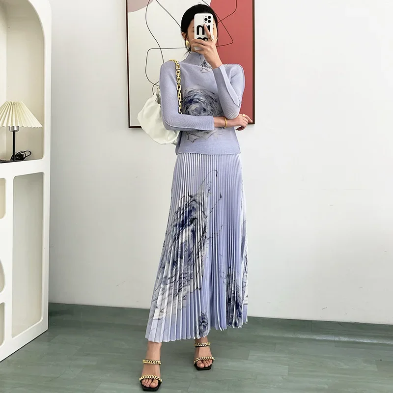 Модный повседневный костюм женская футболка с длинным рукавом плиссированная