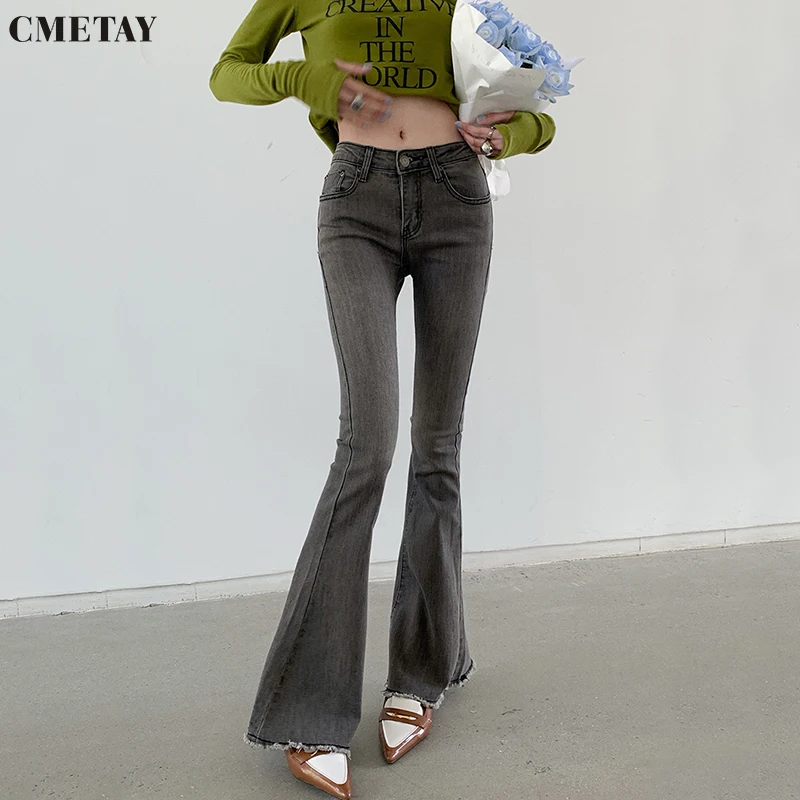 

Flared Jeans For Women Vintage Spring Summer 2022 New Mid Waist Streetwear Fashion Slim Fit Stretch Y2k Spice Girls Denim Pants