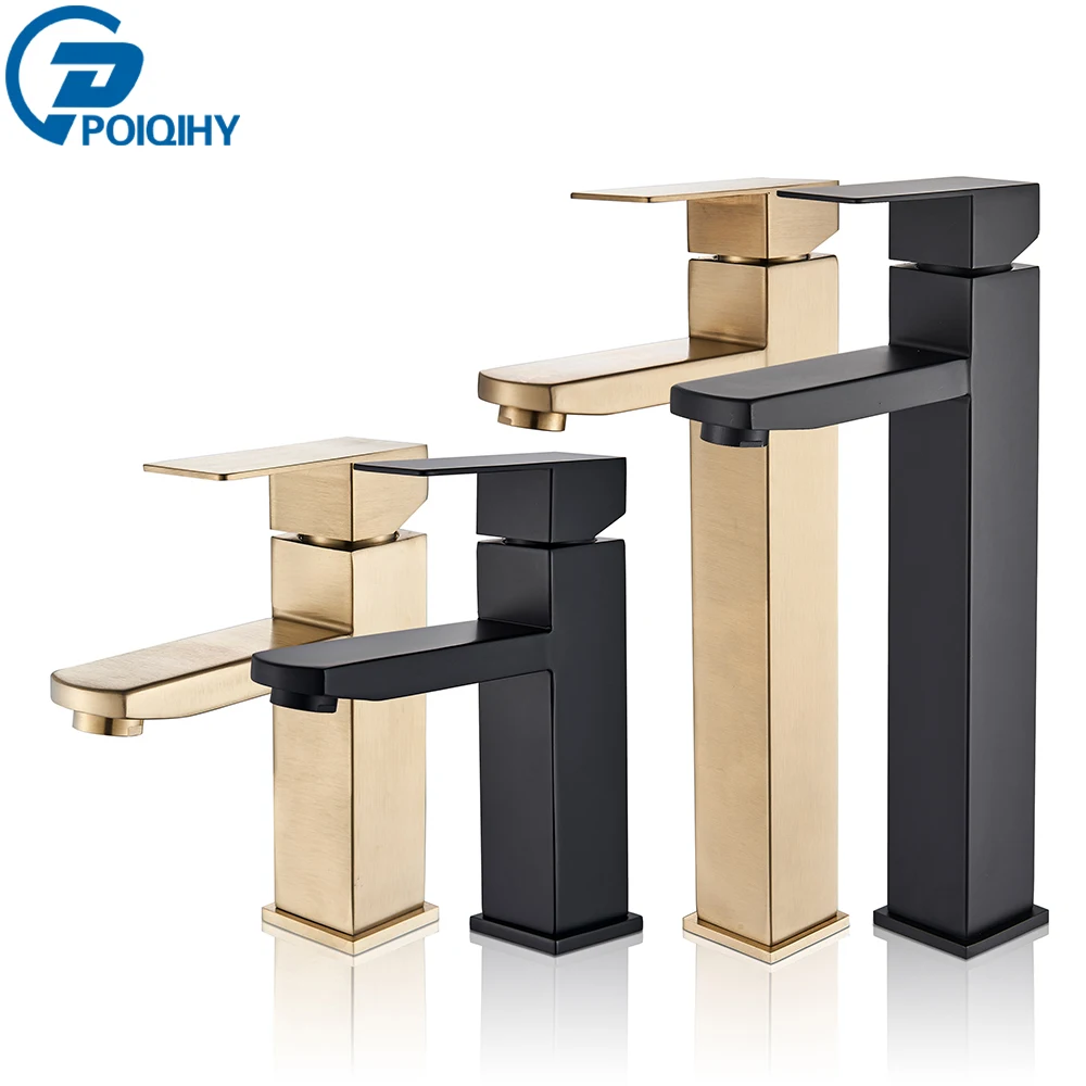 Черный золотой смеситель для ванной комнаты с одной ручкой для раковины.