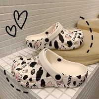 summer sandals woman shoes hole slippers high heel sandals outdoor beach shoes zapatos mujer cow rabbit print heels for women