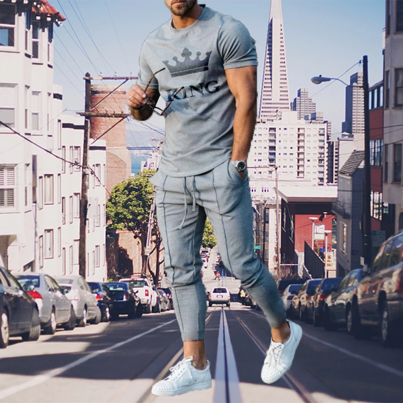 Summer Sport Suit For Man Trend 3D Print Tracksuit Casual Jogger Streetwear Short Sleeve Tshirt Long Pants 2 Piece Sets Outfits