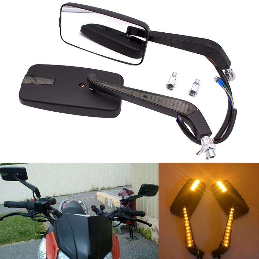 8mm 10mm Motorcycle Rearview Mirror with LED Light for Motorcycle,Metric bikes,Cruiser Chopper,Street Bikes