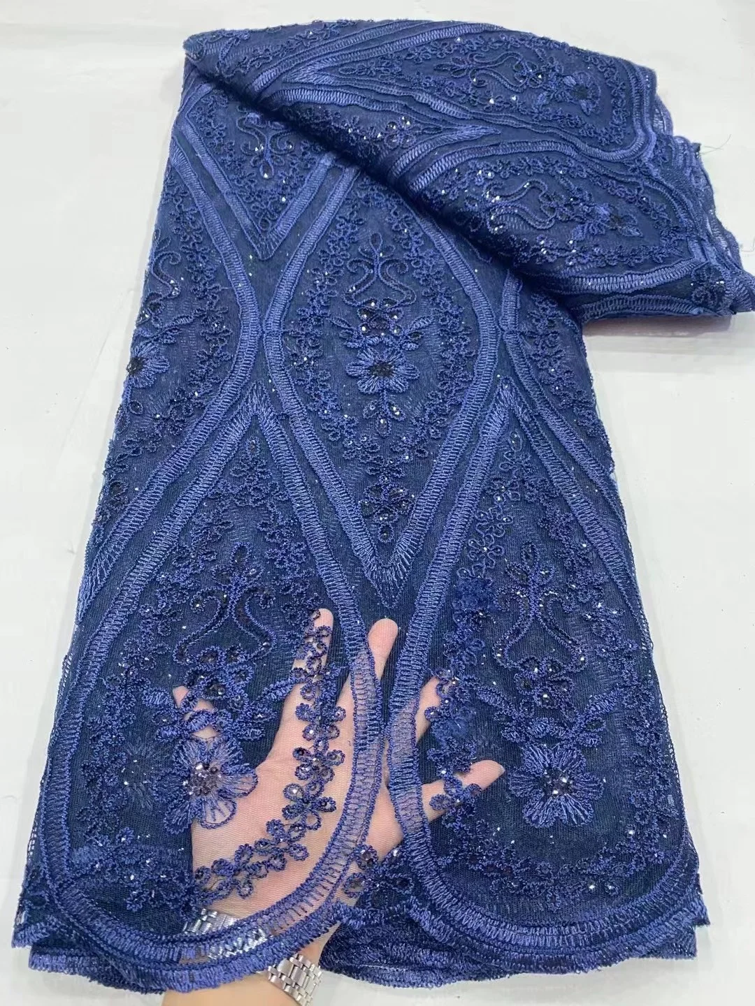 

2023 Luxury African Lace Fabrics Clothing Latest French Tulle Lace Sequins High Quality Nigerian Lace Fabric For Dress