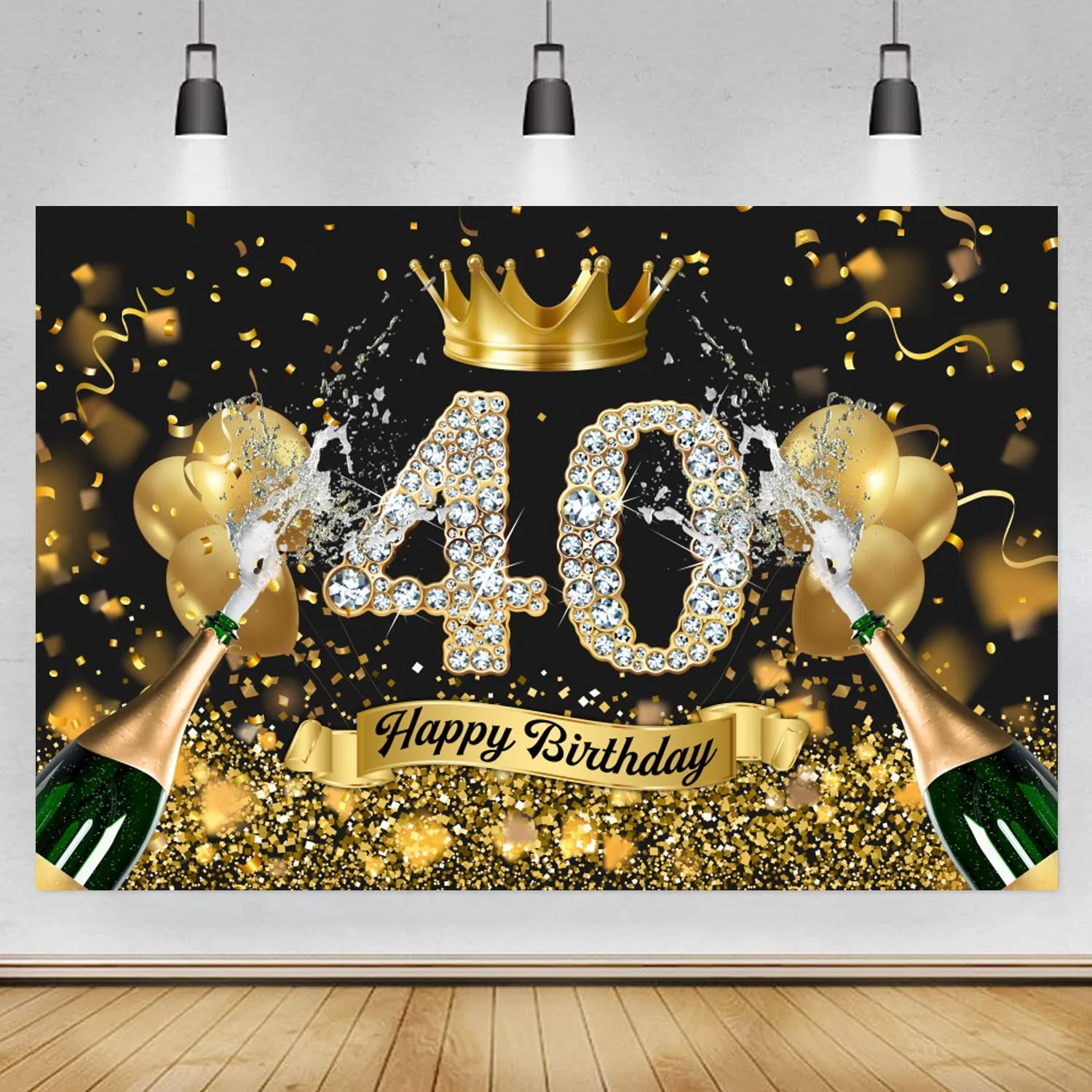 

40th Photography Backdrop Black Gold Crown Men Women Birthday Party Photo Background For Photo Studio Supplies Banner Decoration