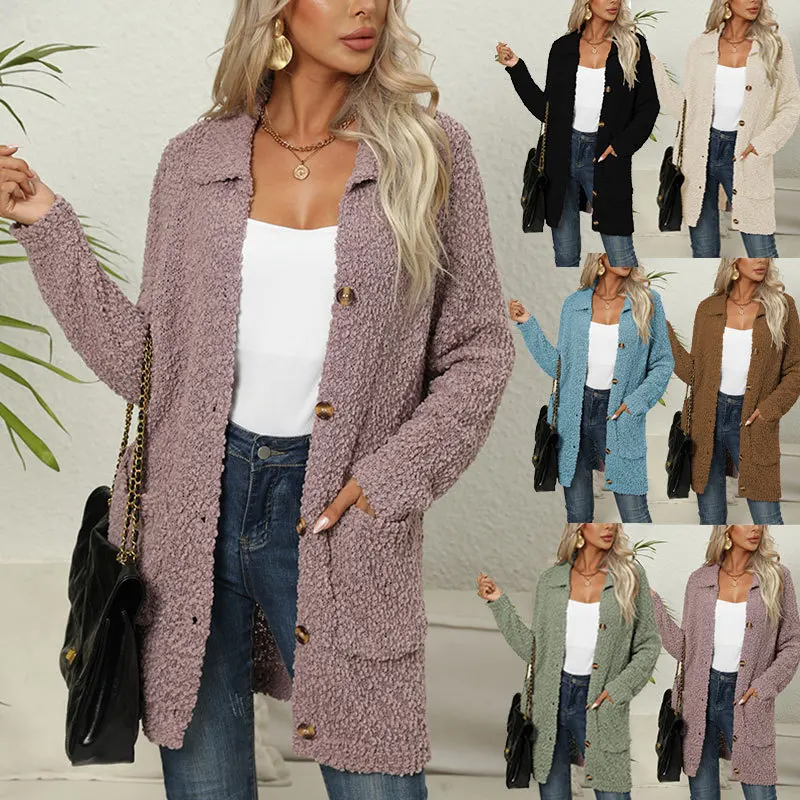 

Women Knitted Cardigan 2023 New Women's Pocket Button Polo Collar Knitwear Cardigan Coat Women Jacket