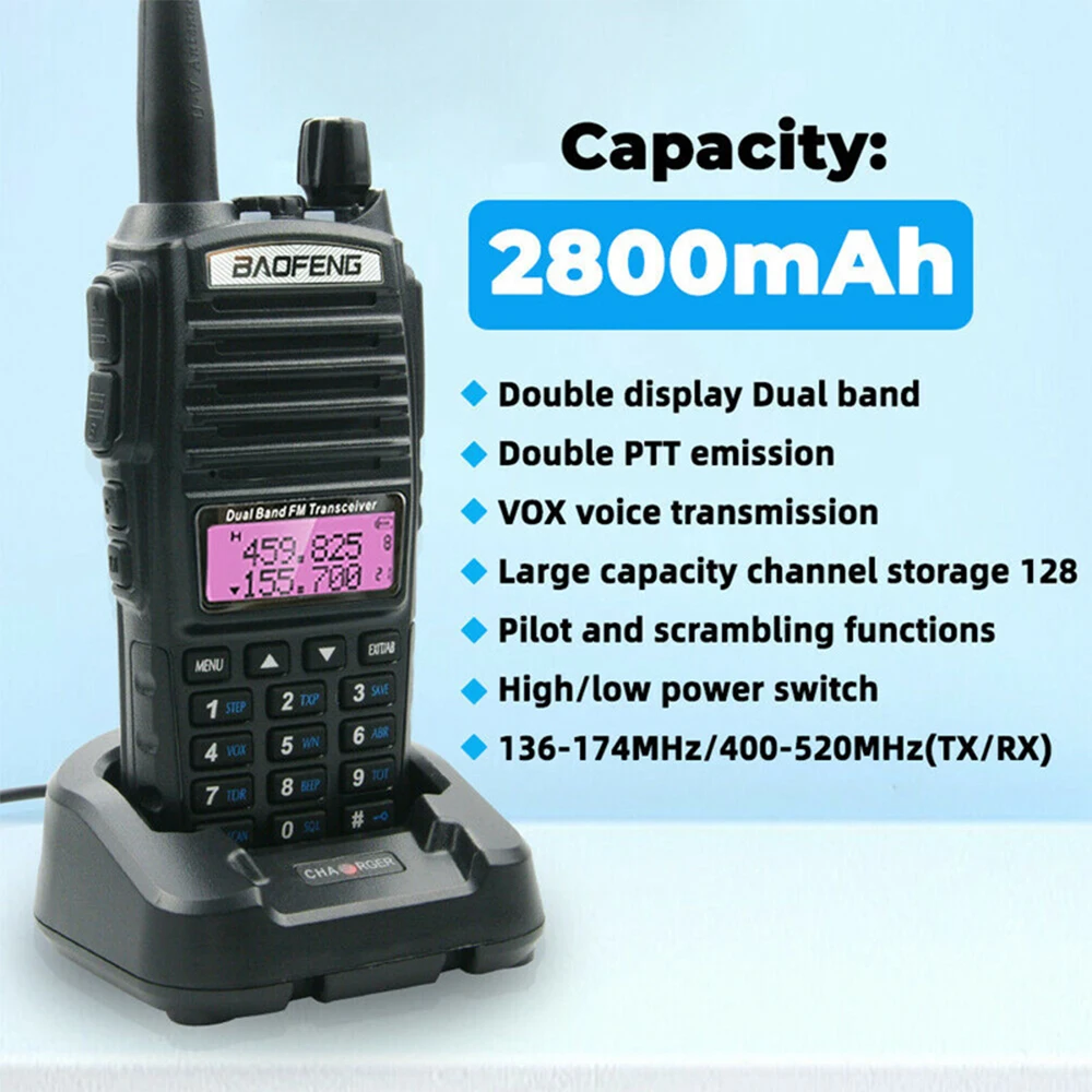 Baofeng UV82 8W Portable Radio Walkie Talkie Dual PTT Two Way Vhf Uhf Dual Band Amateur CB Radio Comunicador Receiver Transmiter