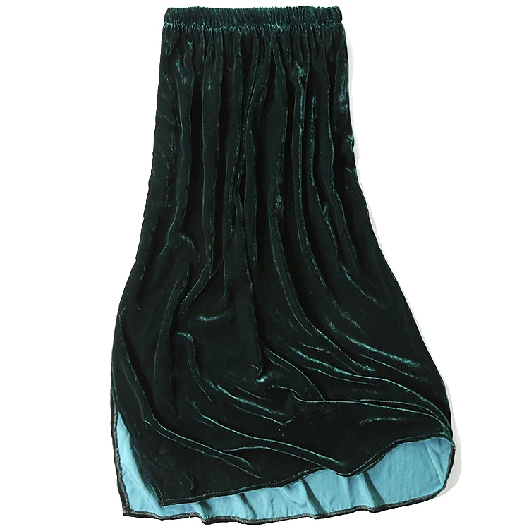 Женская шелковая бархатная юбка с разрезом
