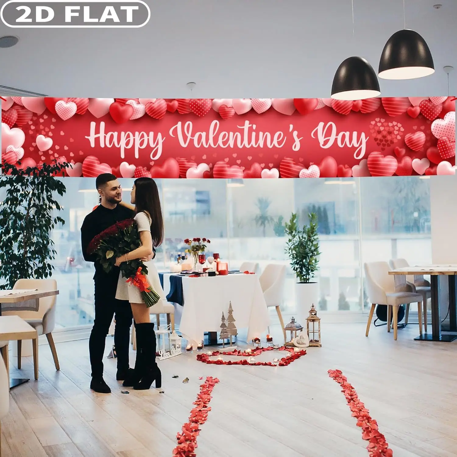 2D FLAT 1 шт. баннер для вечеринки в честь Дня святого Валентина - 120x20 дюймов |   Красный и розовый баннер на день Святого Валентина в форме сердца для наружного декора (art.: 3920d3cf28023) - 3920d3cf28023