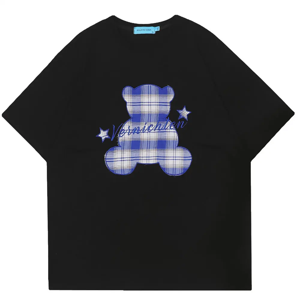 

T-shirt Men 2022 Funny Bear Embroidery Cotton O-neck T Shirt Men's Clothing Summer Tops Tee Harajuku Casual Oversized T-shirt