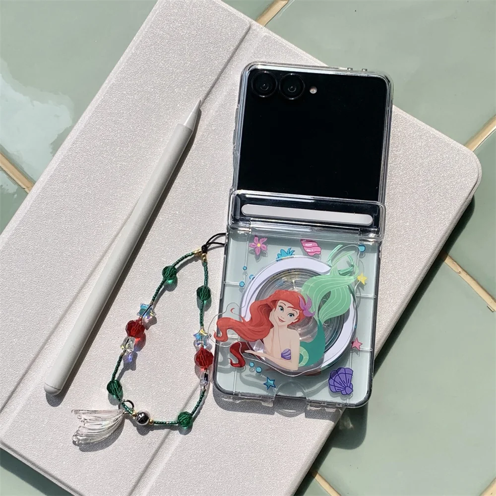 Фото Милый мультяшный магнитный чехол с русалкой для Samsung Galaxy Z Flip6 7FE Flip6 5 4 3 5G Flip7 6 с подставкой Magsafe и цепочкой №3