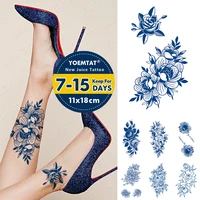 blue ink juice waterproof temporary tattoo sticker sexy beauty flower body art 3d flash transfer fake tattoos men women lasting