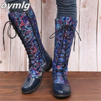2022 new ethnic style totem womens fashion boots square heel print large size boots mid tube knight boots women boots