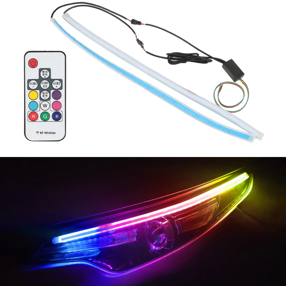 

LEEPEE автомобильный RGB дневный ходовой светильник, водонепроницаемая многоцветная светодиодная лента, 2 шт./набор, Гибкий Универсальный свети...