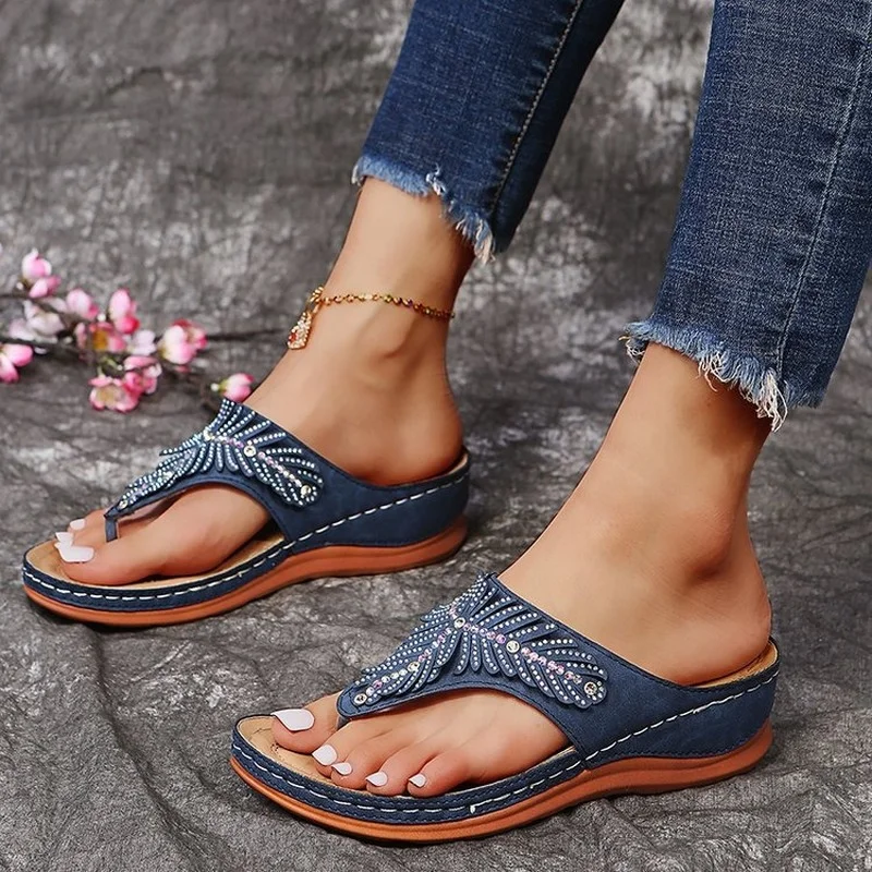 

Slippers Women's Summer 2022 Fashion Rhinestone Slippers Wedge Sandals Plus Size Platform Beach Flip FlopsZapatos Mujer