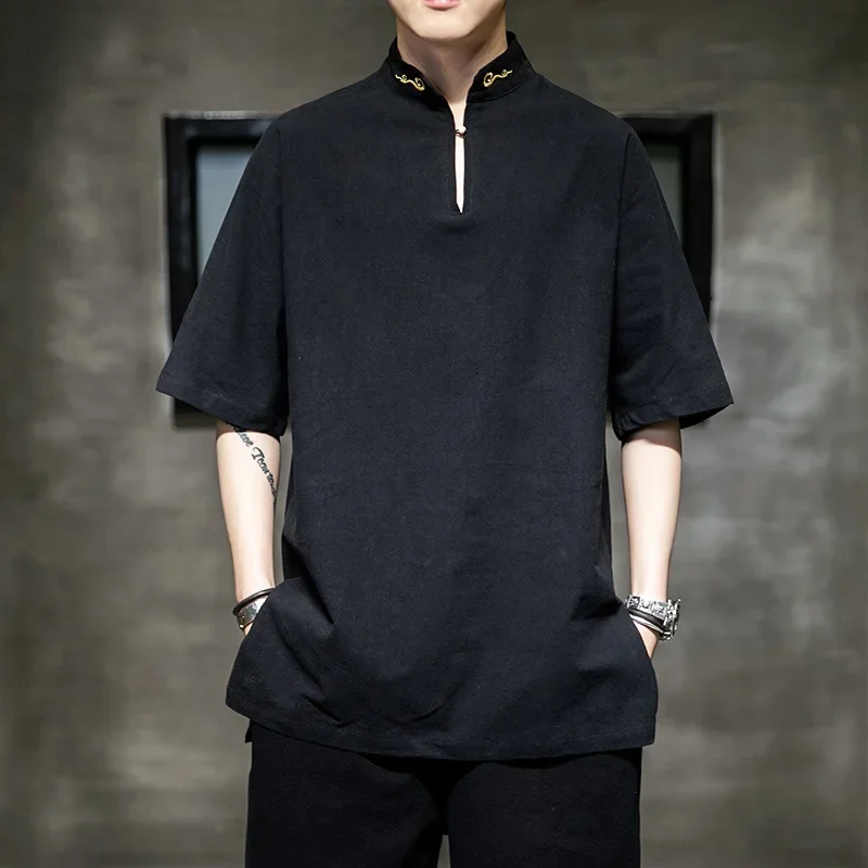2020 искусственная Китайская одежда для мужчин Льняные китайские топы Одежда