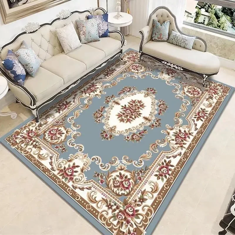 

Роскошные Синие ковры в европейском стиле для гостиной с цветочным принтом коврик для гостиной Декор для спальни Нескользящие складные офисные коврики