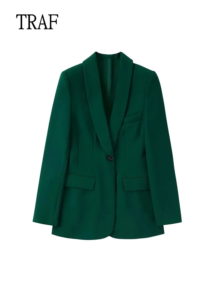 

TRAF Green Blazer Women 2022 Elegant Female Blazer Long Sleeve Top Female Suit Woman Clothing Loose Autumn Jacket Chic Tops