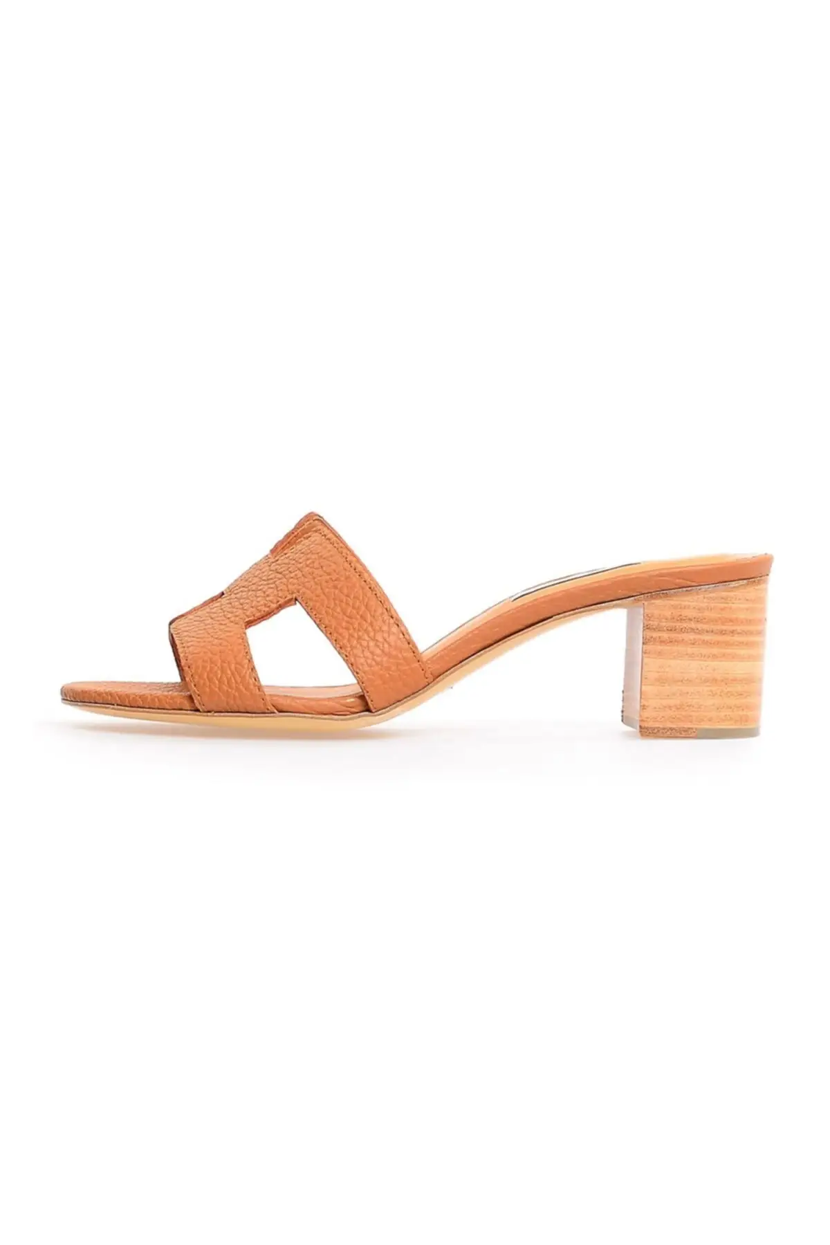 

Tobacco leather band detailed thick heels slippers