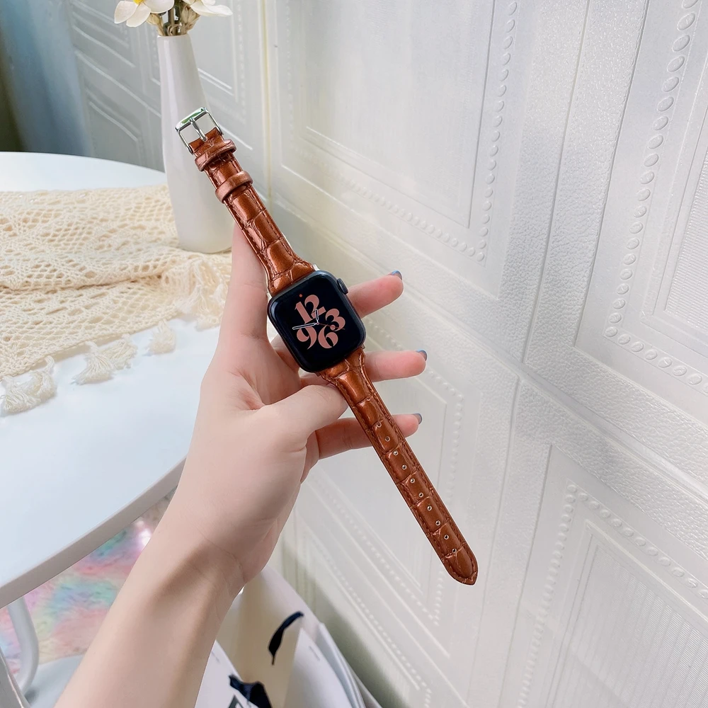 Ремешок 41 мм 45 для Apple watch браслет с тиснением под Аллигатор iwatch Slim Band SE7 6 5 4 3 2 1 40