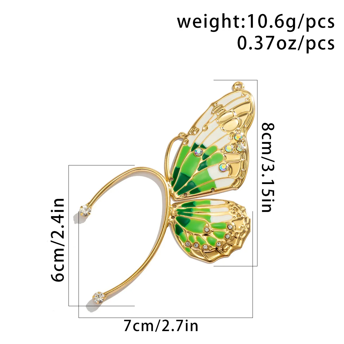 1PC Butterfly Elf Earless Ear Clip Vintage Beautiful Rhinestone Wings Fashion Earbone Clip For Women's Birthday Gift