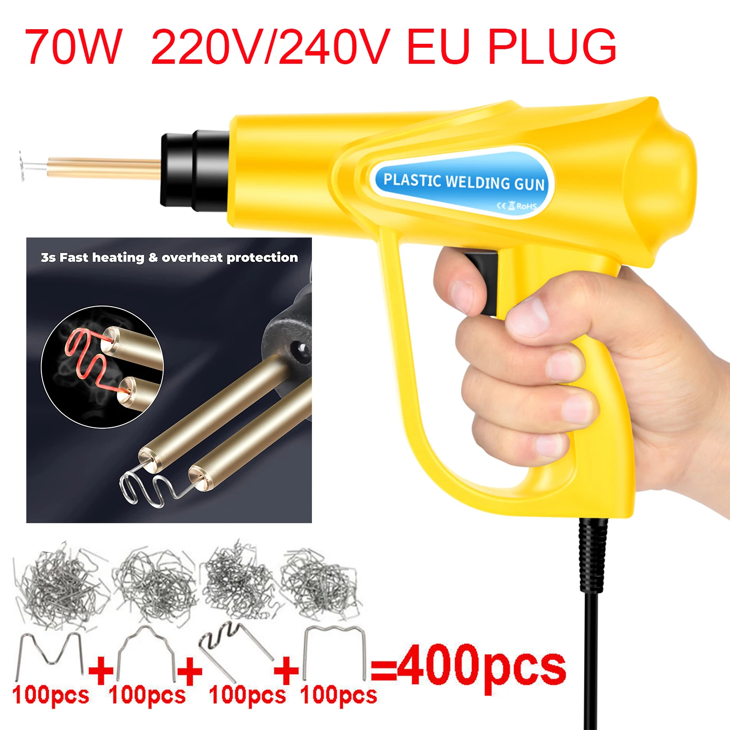 

Yellow/Black Plastic Welder Hot Stapler Plastic Welding Machine PVC Welder Gun Soldering Iron Car Bumper Repair Tools Kit