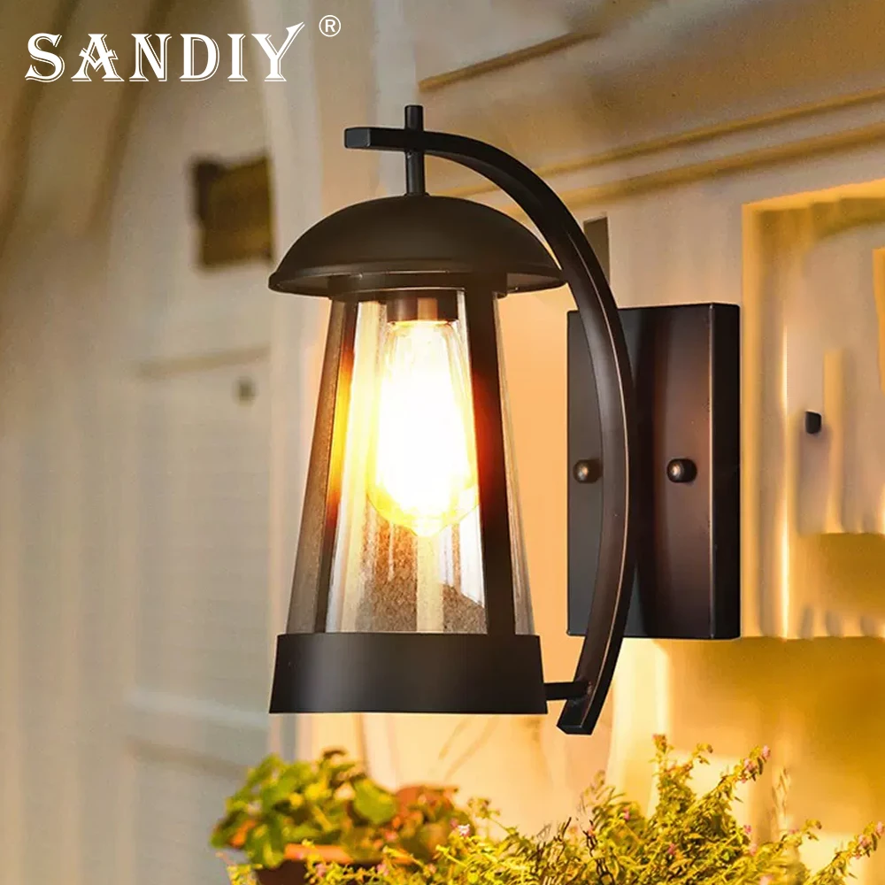 

SANDIY Outdoor Wall Light Black Industrial Sconce Lamp Waterproof Garden Yard Street Led Lighting for Porch Balcony Patio Gate