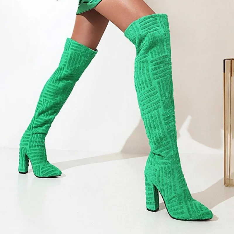 

High Quality Brand Design Women's Boots Green 2022 New Women Over the Knee Boots Sexy Pointed Toe Square Toe Ladies Thigh Boots