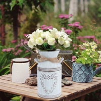 vintage tin bucket metal iron vase flower jugs shabby flower vase tin pitcher garden wedding decoration flower pot flower pitche