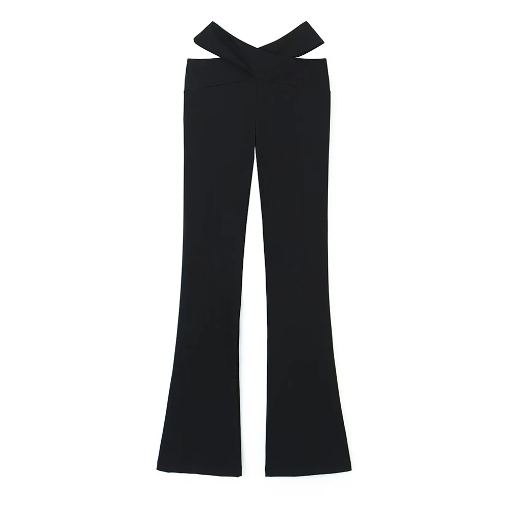 

PB&ZA Women's Fashion Flared Pants Chic Black Hollow Out High Waist Female Trousers Full Length Loose Casual Basics Pants Mujer