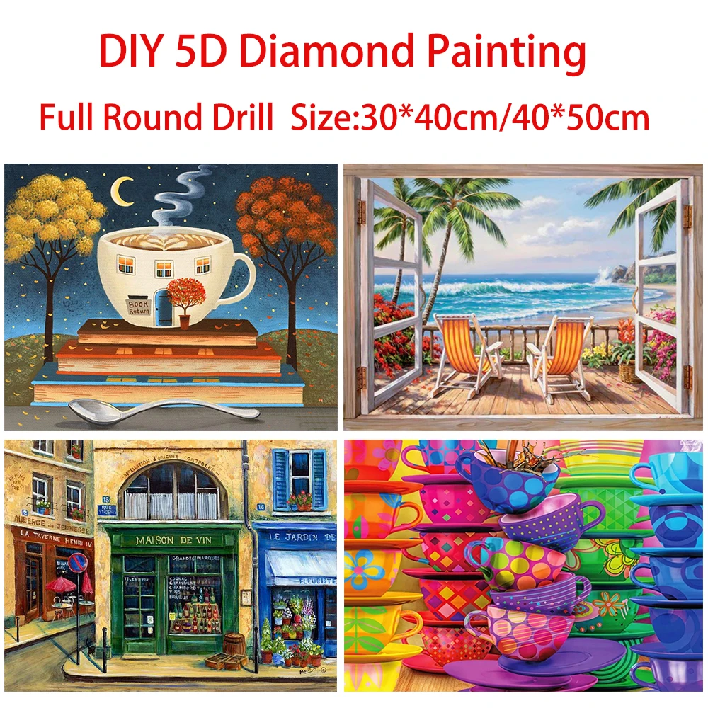 

DIY 5D Diamond Painting Scenery Outside the Window Beach Full Round Diamond Embroidery Mosaic Cross Stitch Cup Image Home Decor