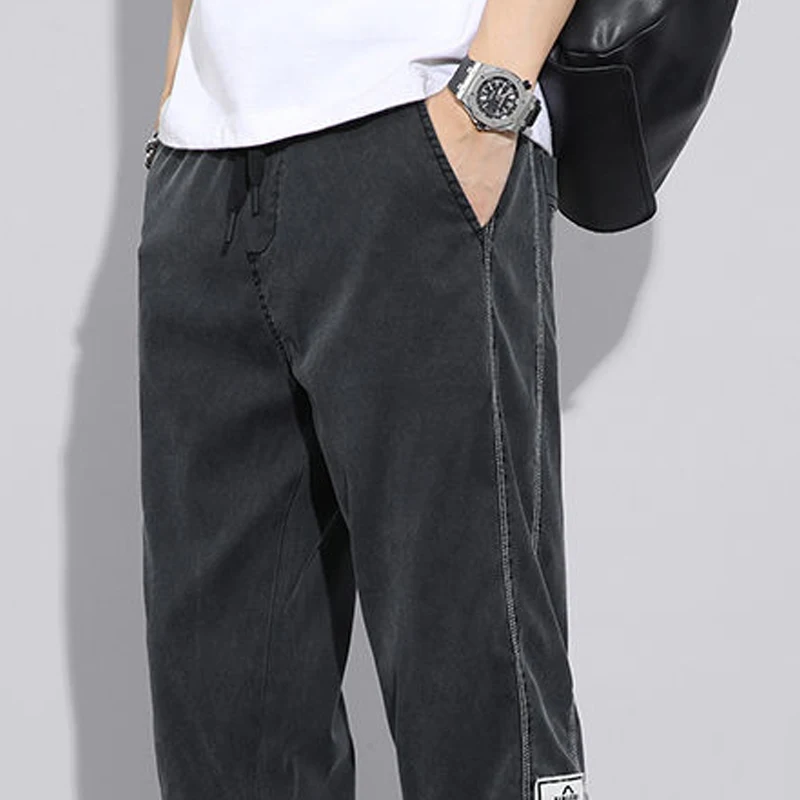 Брюки-султанки мужские тонкие однотонные с эластичным поясом и карманами