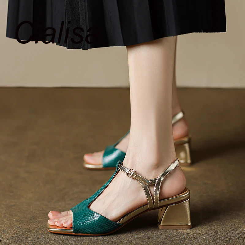 

Женские босоножки из натуральной кожи Cialisa, сандалии на среднем каблуке разных цветов, удобные босоножки ручной работы, лето 2023