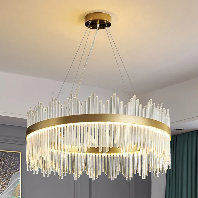 

Роскошная хрустальная люстра в скандинавском стиле 2023, Золотая светодиодная Подвесная лампа в виде Круга для дома, гостиной, спальни, кухни, отеля, декоративная Подвесная лампа