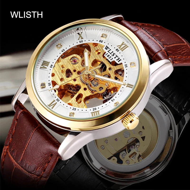 

Автоматические механические часы от бренда Wlisth, мужские часы, полые светящиеся водонепроницаемые механические часы в стиле ретро для мужчин