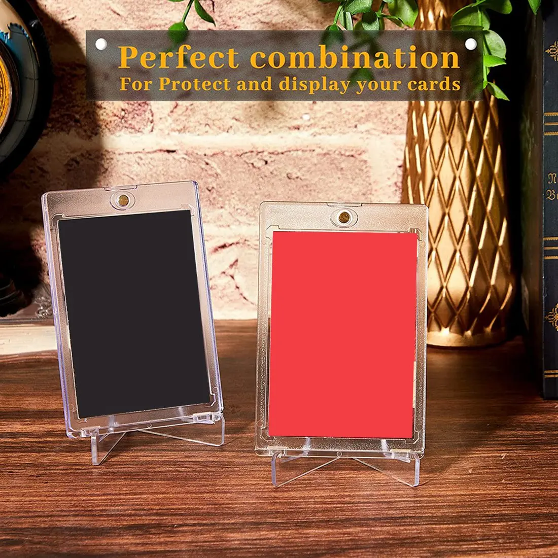 

Magnetic Card Holders Card Cares with Clear Acrylic Stands 35 Pt Clear Trading Cards Cases Protectors Display (30)