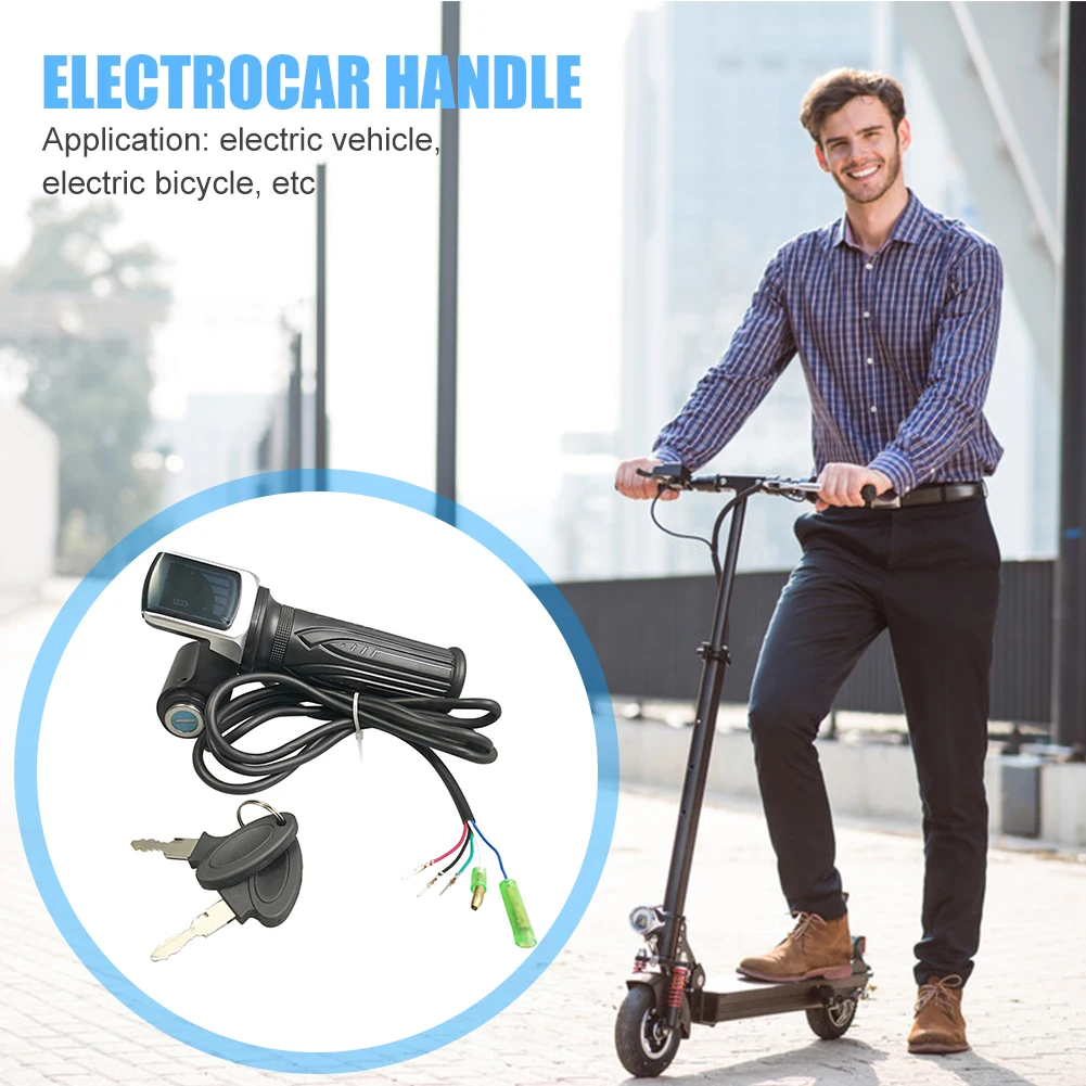 

36/48/60V Electric Bike Scooter Throttle Grip Handle E-bike Twist Speed Handlebar Accelerator with LED Display