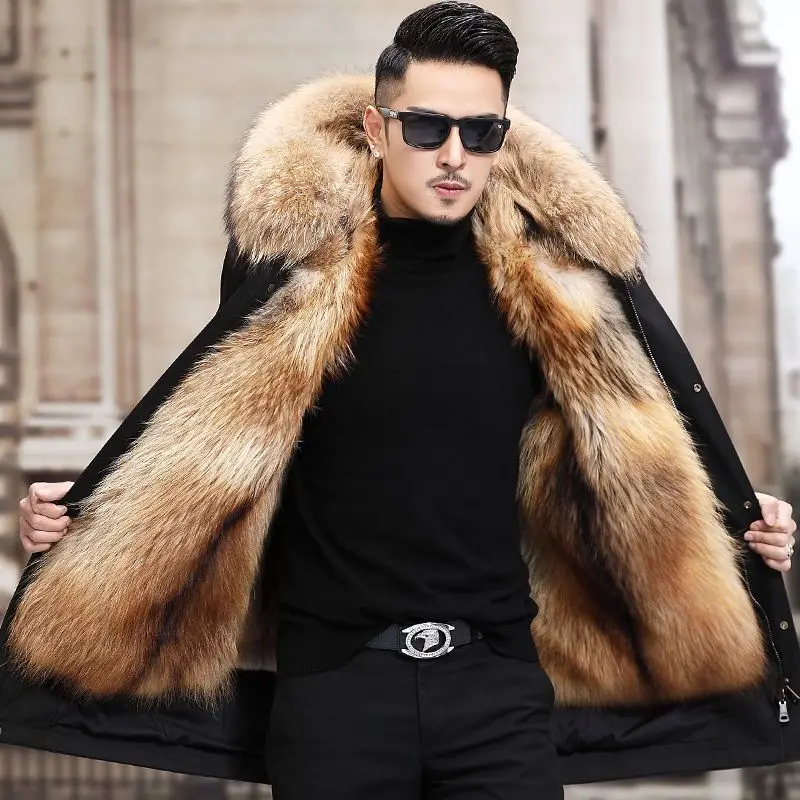 

Top Quality Faux Fur Coat Autumn and Winter Men's Hooded Long Sleeve New Style Faux Mink Slim Men's Coat Size Jacket F05