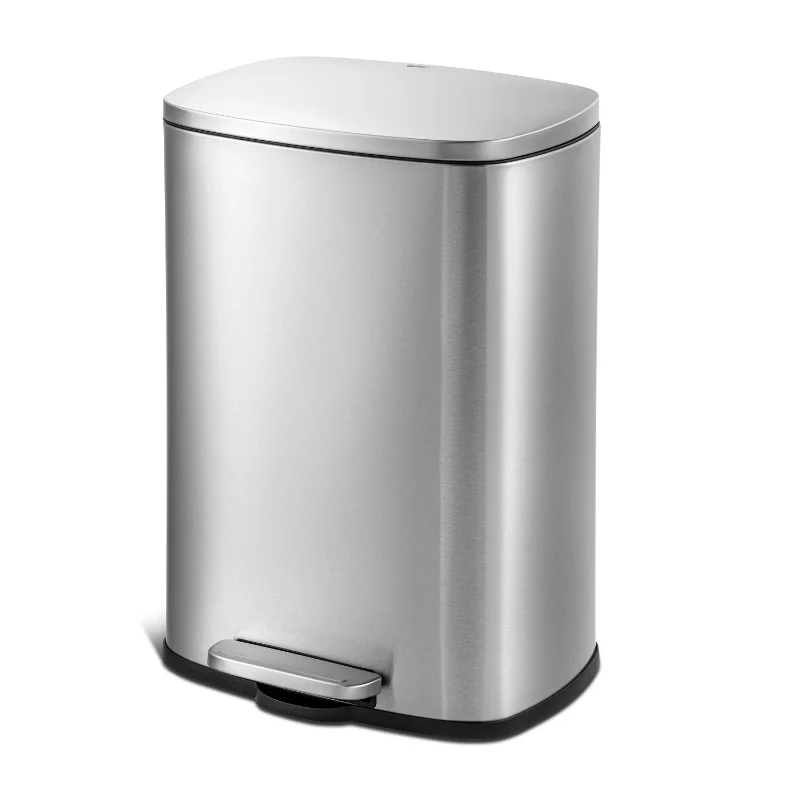 

13.2 Gallon Stainless Steel Trash Can Silver Step On Kitchen Garbage Can